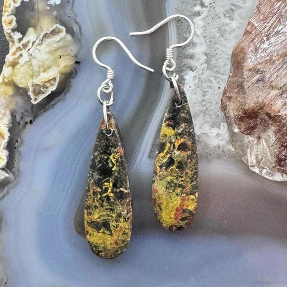 Sterling Silver Teardrop Black Mizone Slab Dangle Earrings For Women #240 - Picture 1 of 10